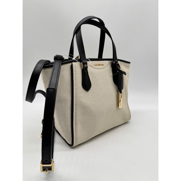 MICHAEL KORS Taryn canvas small tote crossbody bag- Natural/ Black - Picture 4 of 14